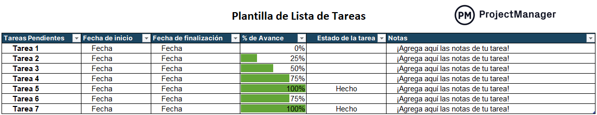 plantilla de lista de tareas para Excel