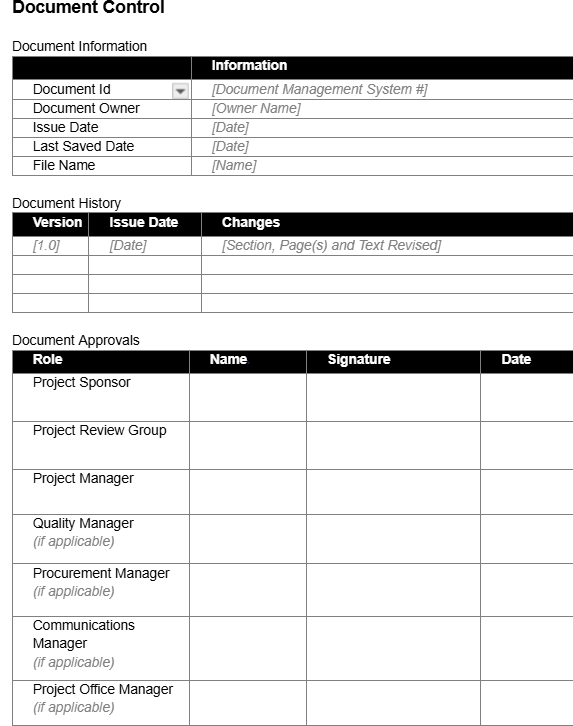 Project proposal template for Google Docs, screenshot