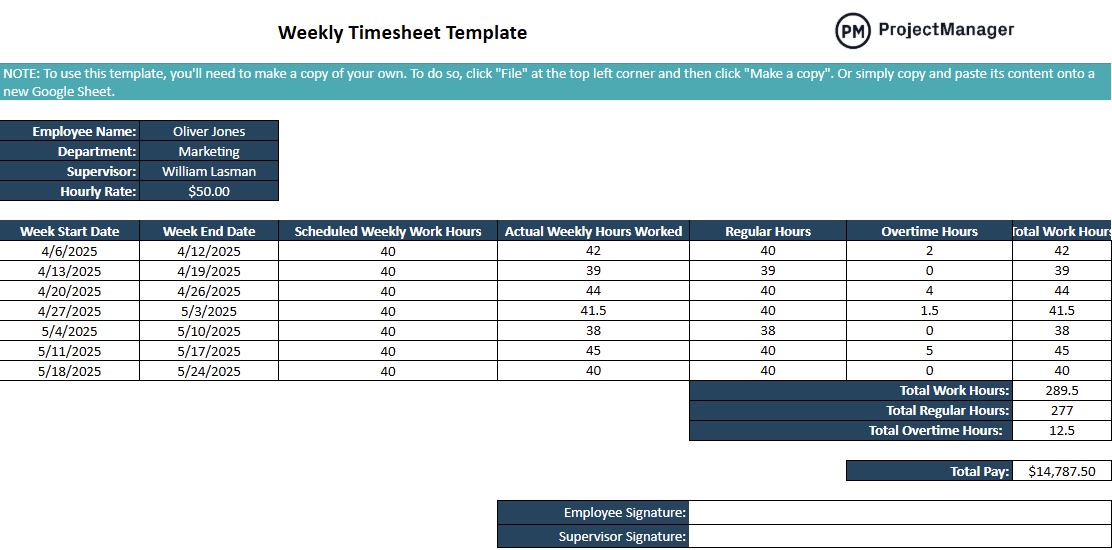 Weekly Timesheet Template for Google Sheets