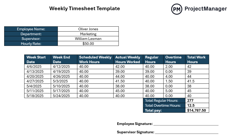 Printable Weekly Timesheet Template for Word