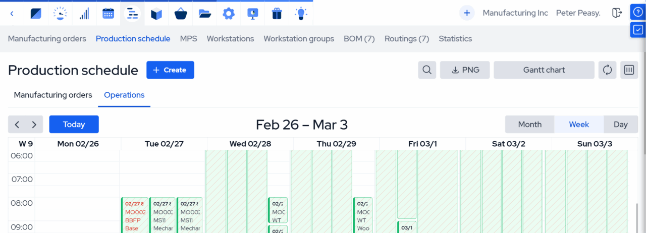 Production tracking software, MRPeasy screenshot