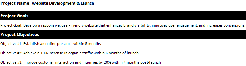 Action plan template, goals and objectives