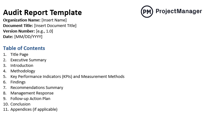ProjectManager's free audit report template