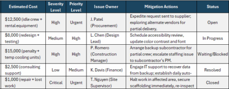 Project Issue Table Example Making an Issue Report for a Project (Example & Template Included)