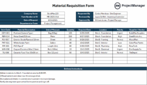 Material Requisition Form for Excel - Free Download