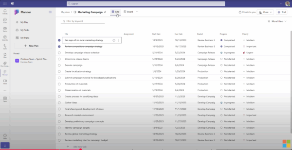 How to use Microsoft Planner, grid view