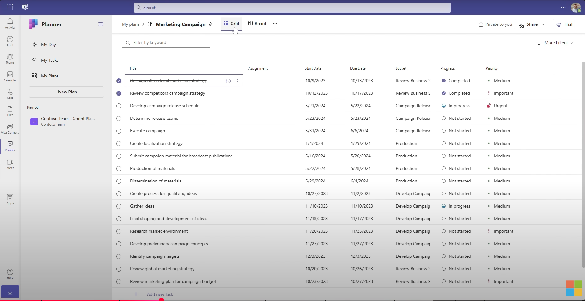 Microsoft Planner grid view