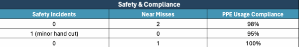 Safety and compliance in daily production report
