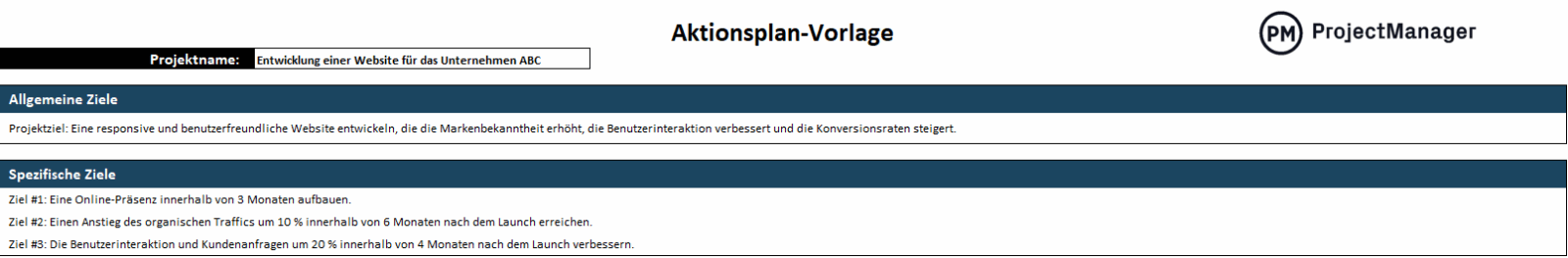 Aktionsplan-Vorlage - Zielen