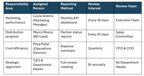 Business action plan template, accountability and review