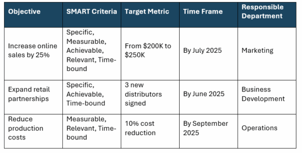 Business action plan template, objectives
