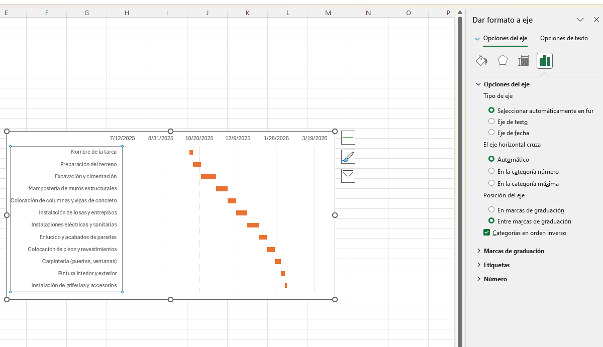 diagrama de Gantt en Excel