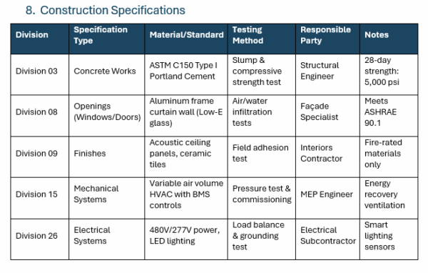 Construction management plan template, construction specifications