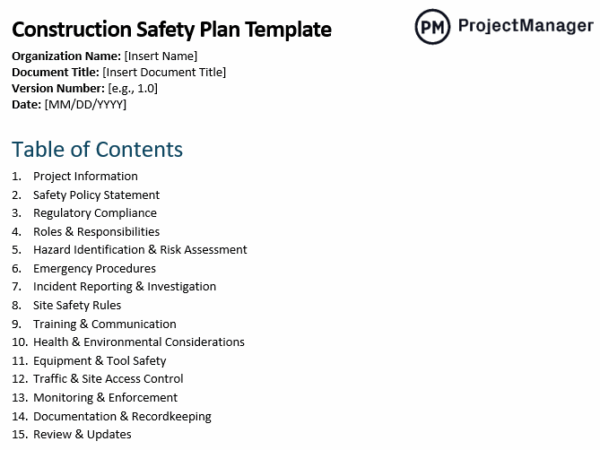 Construction Safety Plan Template