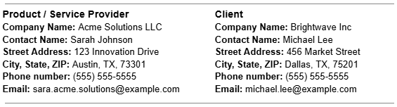 Google Docs invoice template, contact info