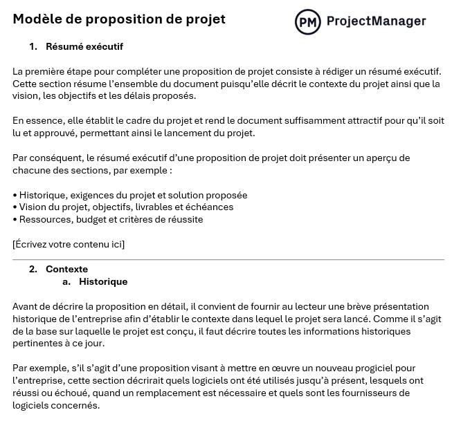 modèle de proposition de projet