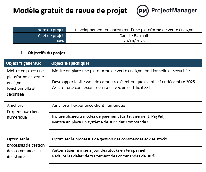 Modèle gratuit de revue de projet