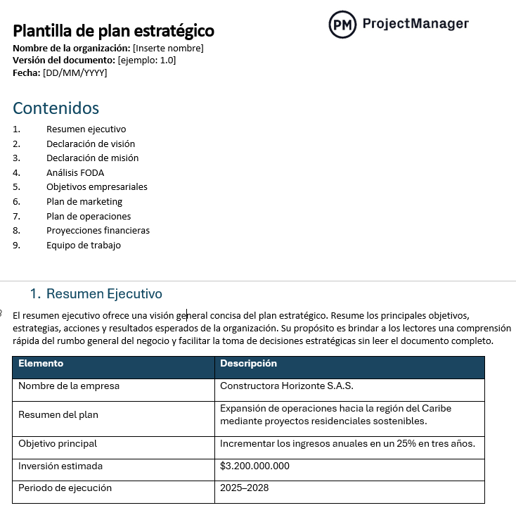 Plantilla de plan estratégico