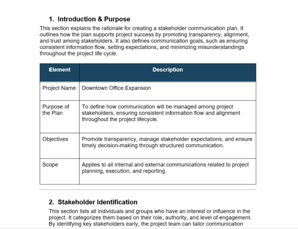 Stakeholder communication plan template