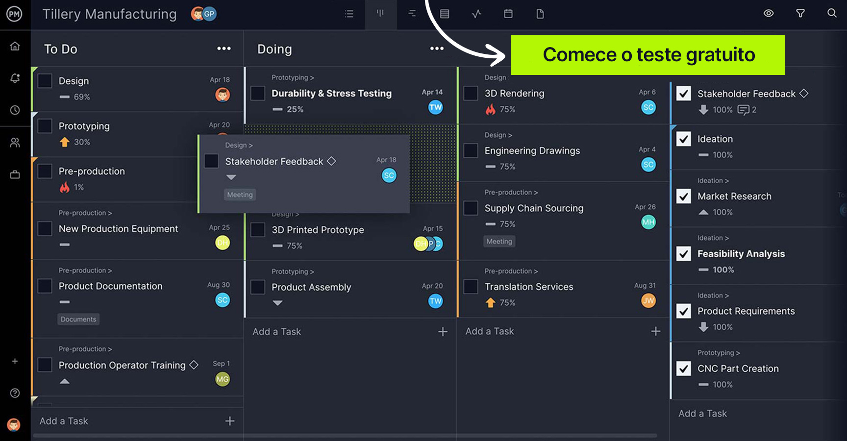 quadro kanban no ProjectManager