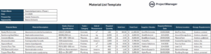 Material List Template for Excel (Free Download)