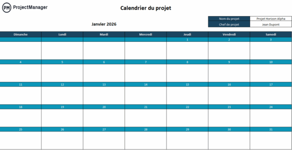 Modèle de calendrier du projet 2026