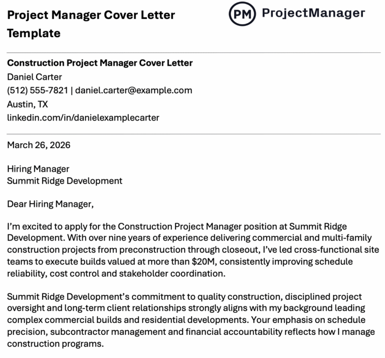 Project Manager Cover Letter: How-to Guide, Examples & Template