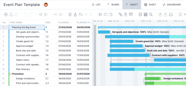 Event planning Microsoft Project template