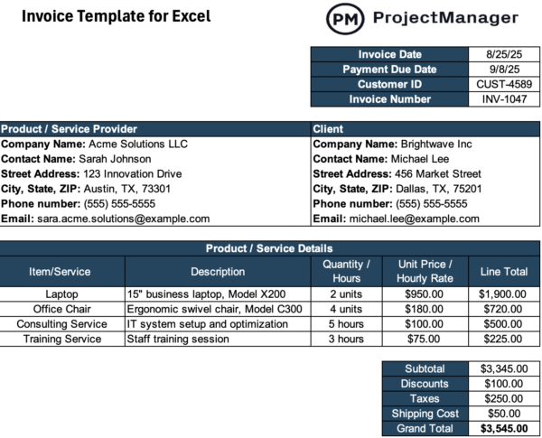 Invoice Template for Excel - ProjectManager