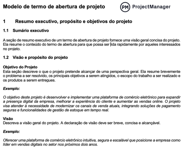 Modelo de termo de abertura do projeto