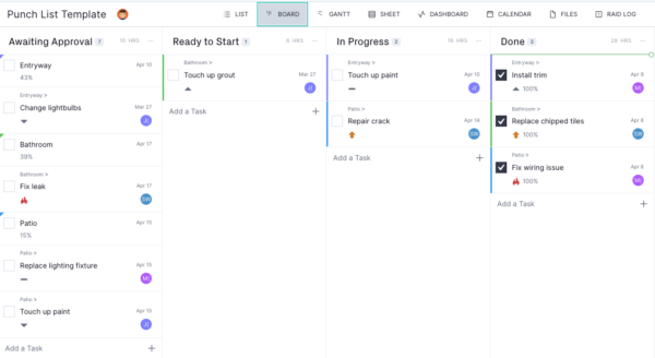 Punch list Microsoft Project template