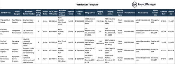 Vendor List Template for Excel