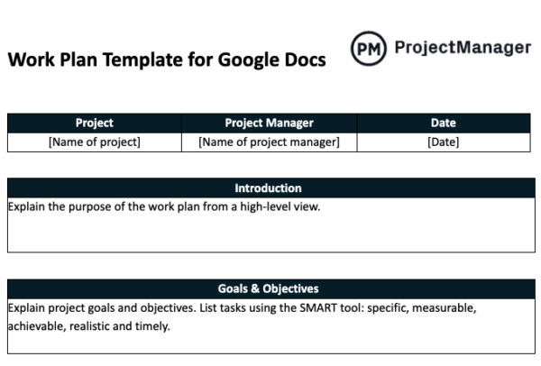 Work Plan Template for Google Docs