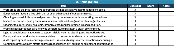 5S Audit Checklist Template - 3. Shine (Seiso)
