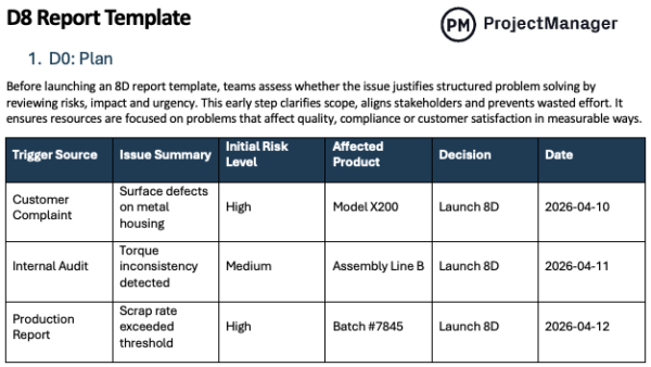 8D Report Template for Word