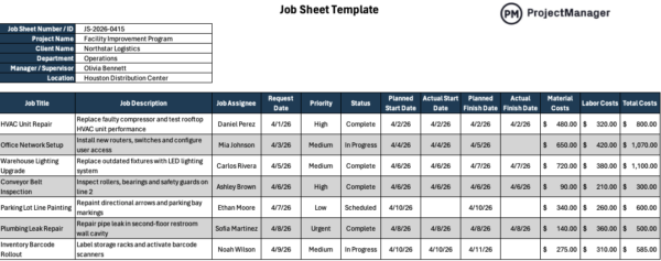 Job Sheet Template for Excel (Free Download)