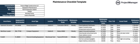 Maintenance Checklist Template for Excel (Free Download)