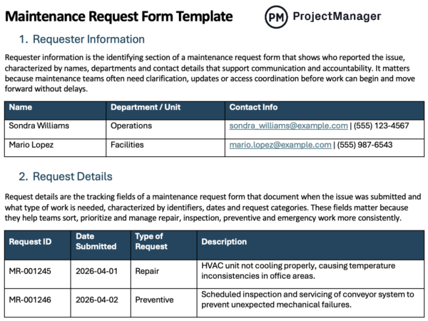 Maintenance Request Form Template