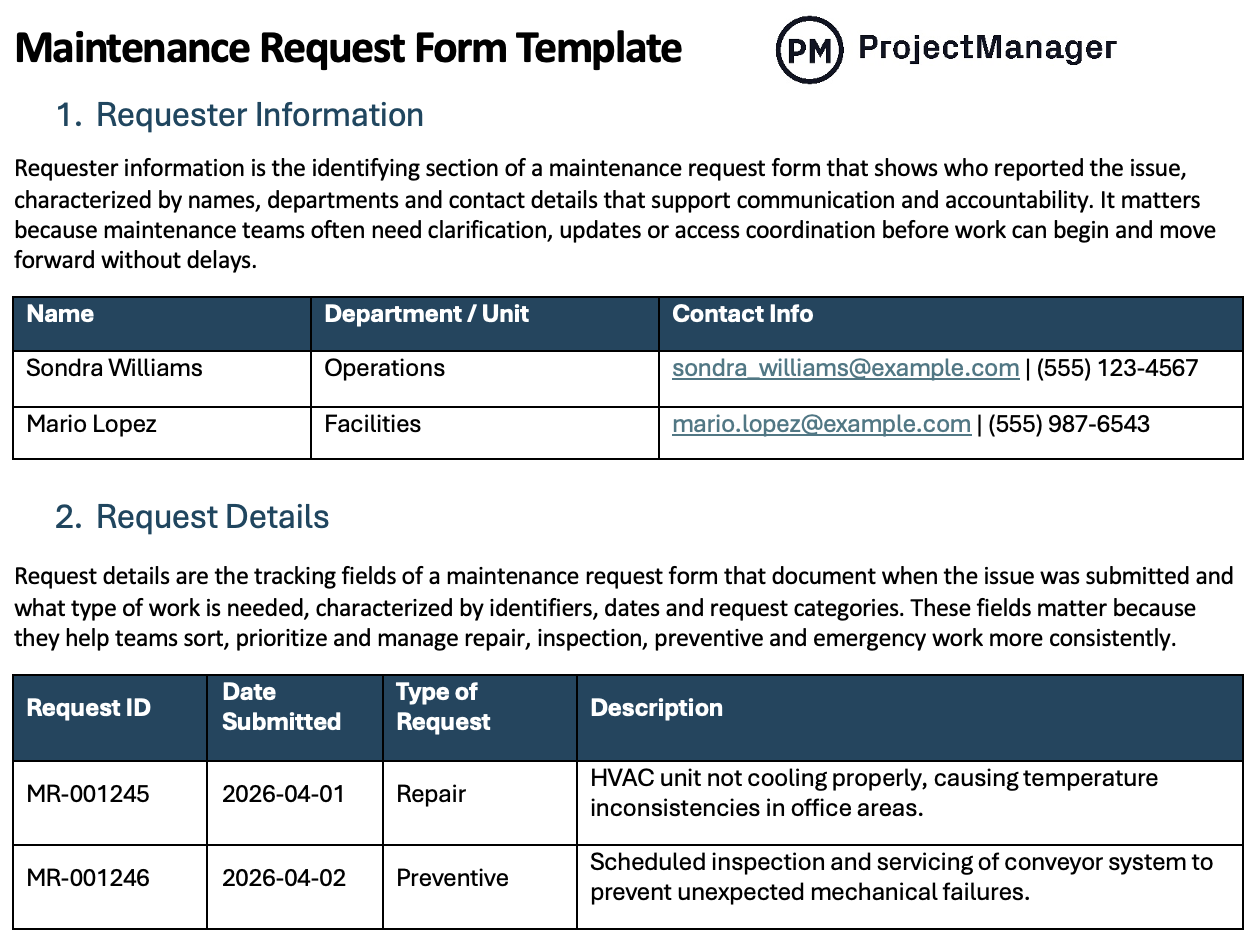 Maintenance Request Form Template