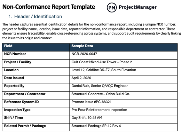 Non-Conformance Report Template for Word