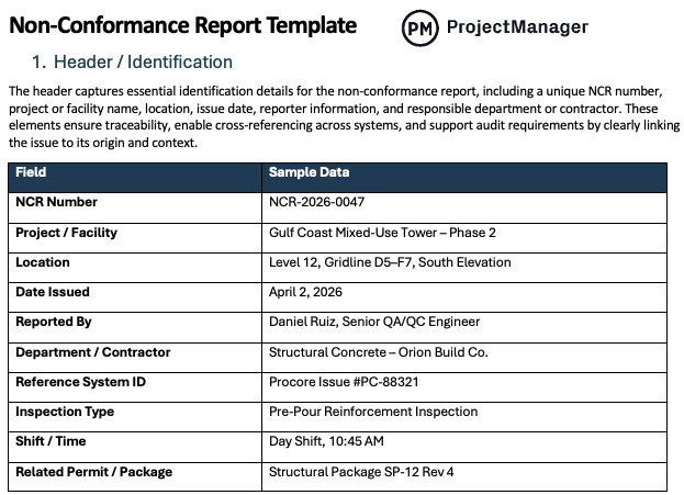 Non-Conformance Report Template for Word