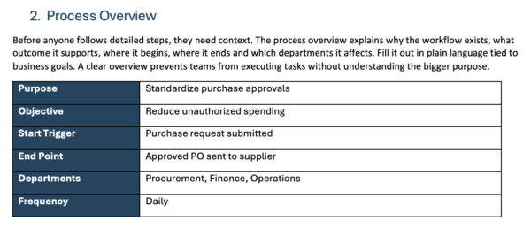 Process overview section of process documentation template