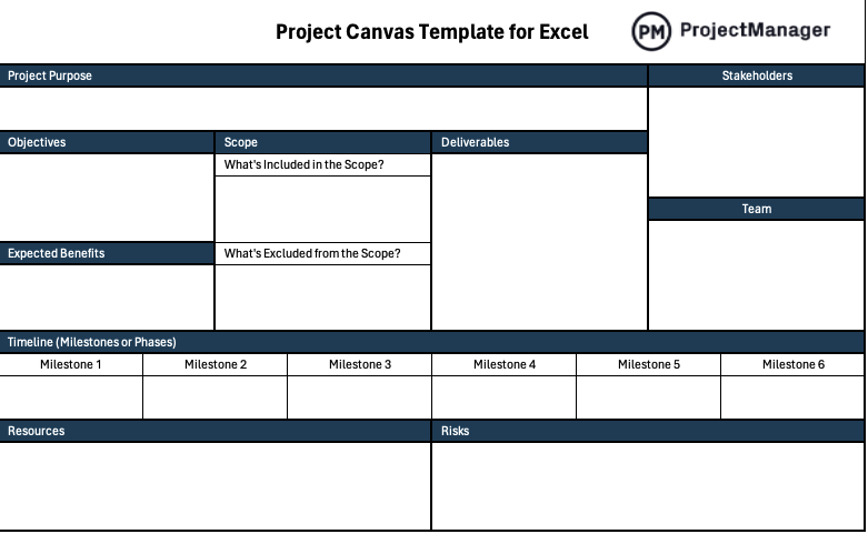 Project Canvas Template for Excel (blank)