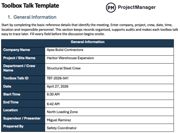 Toolbox talk template for Word