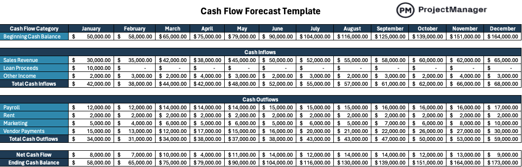 Cash flow forecast template for Excel