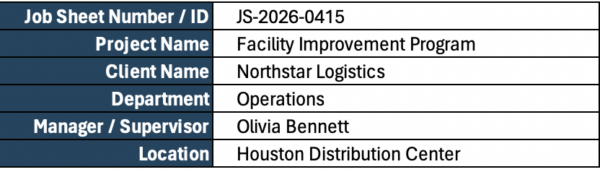 Job details job sheet template
