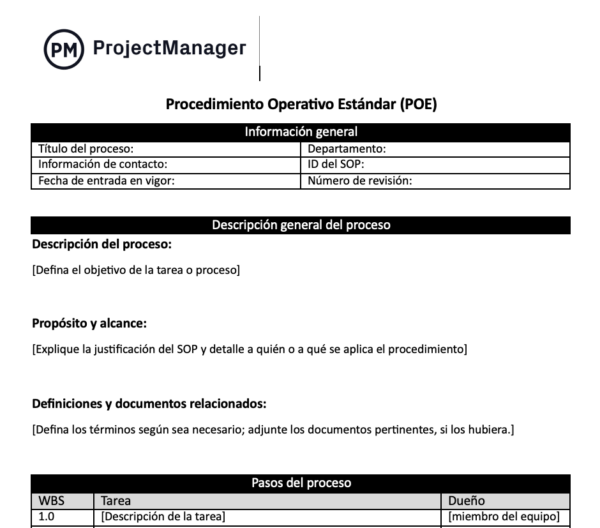 plantilla de proceso operativo estándar