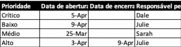 definir a prioridade, data e responsável pelo problema