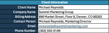Freelance invoice template - client information