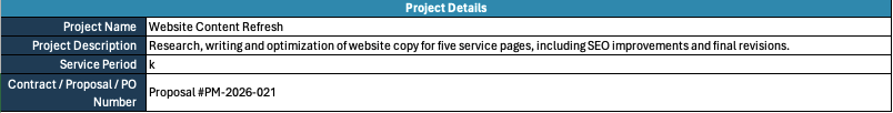 Freelance invoice template - project details
